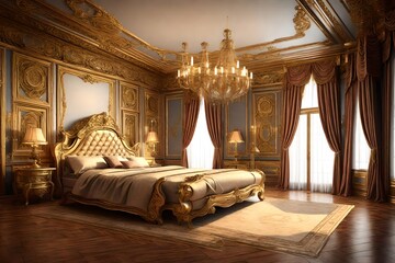 royal luxury bedroom - obrazy, fototapety, plakaty