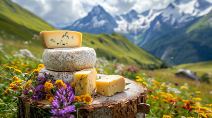 hard cheese on the background of nature close-up - obrazy, fototapety, plakaty