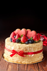 Heart Cookies and Berries Topped Celebration Cake