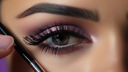 Naklejka premium makeup artist apply makeup brush for eyes