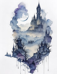 Colorful Castle Painting Colorful watercolor artwork. Abstract background Generative Ai
