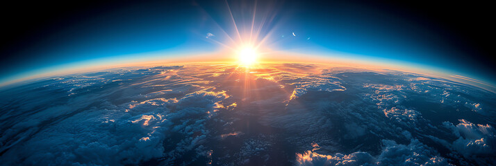 Planet Erde mit Sonnenaufgang - obrazy, fototapety, plakaty
