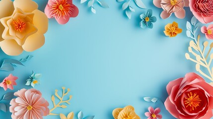 Obraz premium Colorful handmade flowers on plain blue background