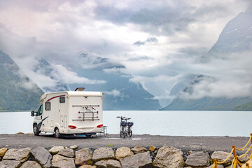 Family vacation travel RV, holiday trip in motorhome, Caravan car Vacation.