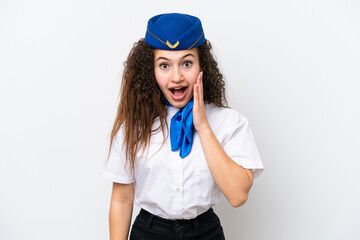 Airplane stewardess Arab woman isolated on white background with surprise and shocked facial expression