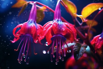 Close-up of fuchsia flower with vibrant colors. Generative AI - obrazy, fototapety, plakaty