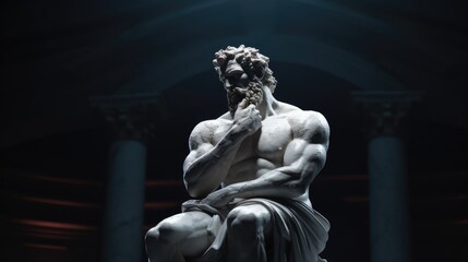 Muscular statue of a Greek philosopher in a museum - Powered by Adobe