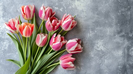 Colorful tulips on plain background