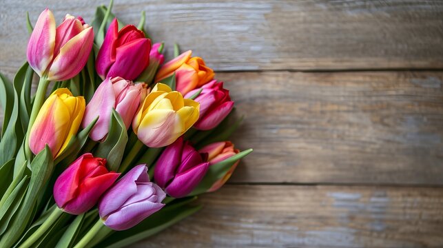 Colorful tulips on plain background