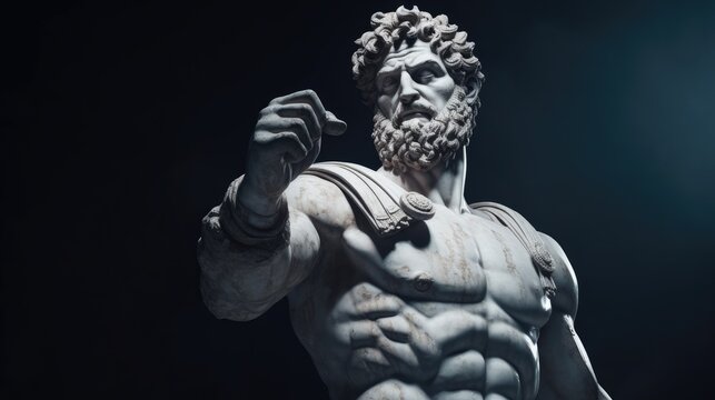 Muscular statue of a Greek philosopher in a museum