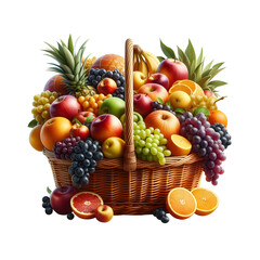 Naklejka na ściany i meble A basket of fruits Isolated on a transparent background, Generative AI
