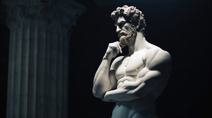 Muscular statue of a Greek philosopher in a museum