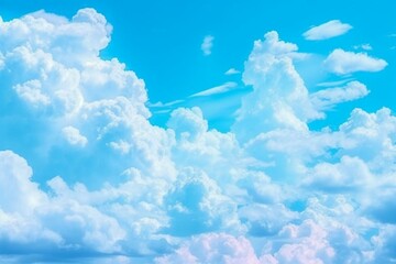 Gradient sky with fluffy clouds on a cyan backdrop in spring afternoon. Pleasant weather and natural landscape environment in the air. Generative AI