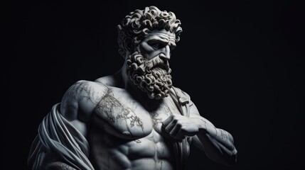 Muscular statue of a Greek philosopher in a museum