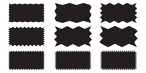 Zig zag edge rectangle shape collection. rectangular symbols set with jagged edges. Black graphic design elements for decoration, banner, poster, template, sticker, badge. 11:11 - obrazy, fototapety, plakaty