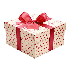 Gift box with red ribbon bow isolated on white or transparent background