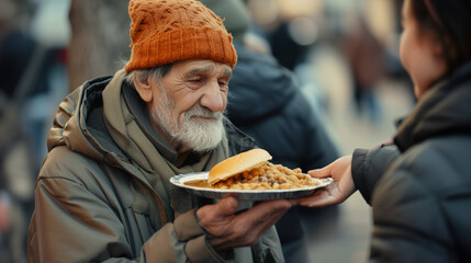 Warm meals for the homeless. A food distribution station for people in need. Such places include shelters, soup kitchens, and community kitchens.