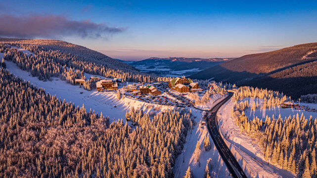Sunset over the mountains, Jesen&iacute;ky, Červenohorsk&eacute; sedlo, Czech republic