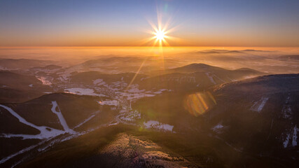 Sunset over the mountains, Jeseníky, Czech republic