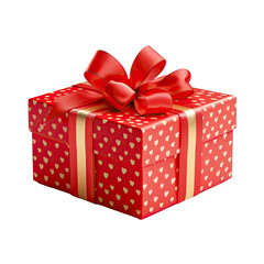 Obraz premium Gift box with red ribbon bow isolated on white or transparent background
