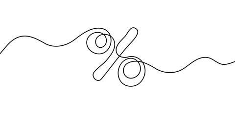 One continuous line drawing of a percent sign. illustration without background. Linear percent icon isolated - obrazy, fototapety, plakaty