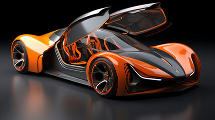 A 3D model of a concept car with gull-wing doors. - obrazy, fototapety, plakaty