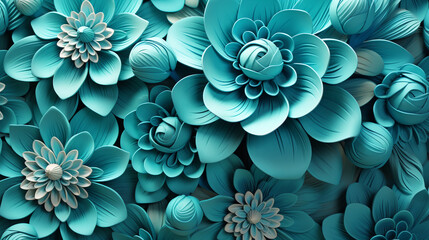 Neural Bloom, 3D illustration featuring intricate turquoise flowers with a sublimation effect, Created using generative AI