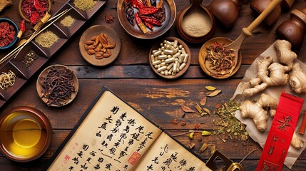 Ingredients for a Chinese medicine formula - obrazy, fototapety, plakaty