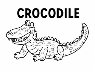 a crocodile coloring page for kids,with the text "CROCODILE"