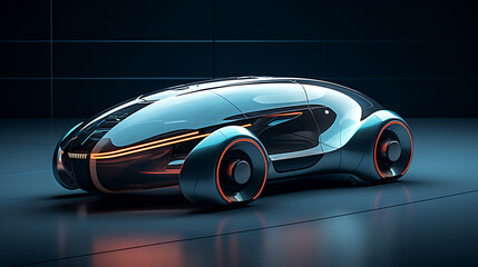 A 3D model of a futuristic self-driving car. - obrazy, fototapety, plakaty