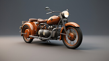 A 3D model of a vintage motorcycle with a sidecar. - obrazy, fototapety, plakaty
