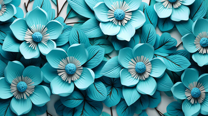 Neural Bloom, 3D illustration featuring intricate turquoise flowers with a sublimation effect, Created using generative AI