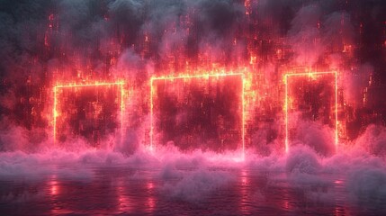 neon pink  squares on fire. generative AI