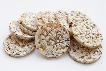 Round crispy rice crackers. Rice cakes