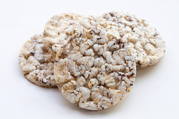 Round crispy rice crackers. Rice cakes