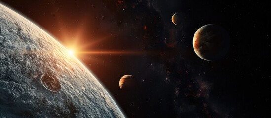 Obraz premium Computer generated 3D illustration of isolated exoplanets in alien solar system, seen from space.