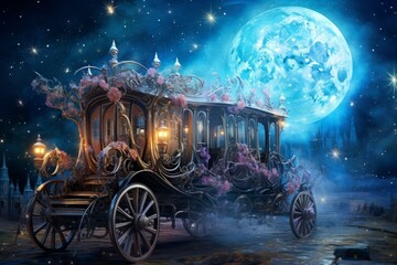 Whimsical starry night carriages, traversing the cosmos and granting wishes to dreamers - Generative AI - obrazy, fototapety, plakaty