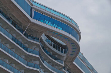 Detail view of over water passage bridge of modern cruiseship cruise ship liner