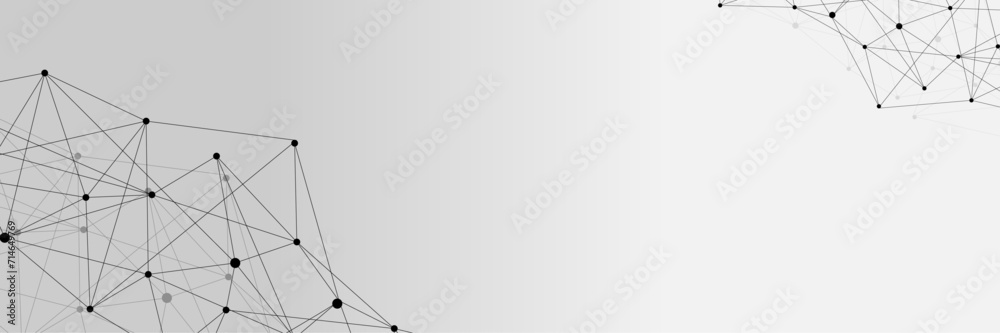 Poster Grey graphic background dots with connections technologies and sharing data as abstract concept.