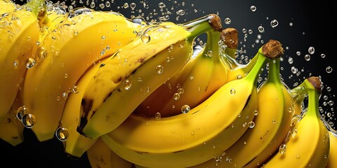 A yellow banana that is still fresh and healthy in the photo in front of a black background. generative AI