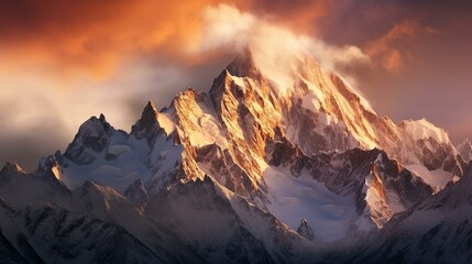 Majestic Mountain Peaks Bathed in Golden Light