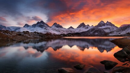 Fototapeta na wymiar Majestic Mountain Sunset Reflection