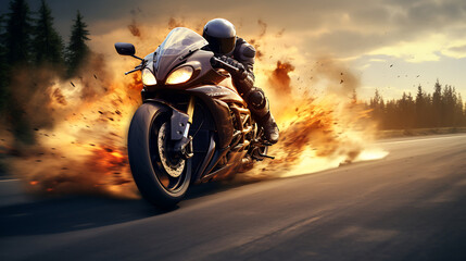 A photo-realistic image of a motorcycle doing a burnout. - obrazy, fototapety, plakaty