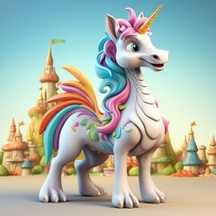 3D render character cartoon style of unicorn