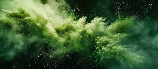 Green dust explodes on black.