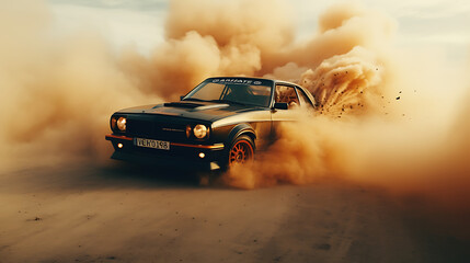 Fototapeta na wymiar A video of a car drifting through a smoke-filled course.