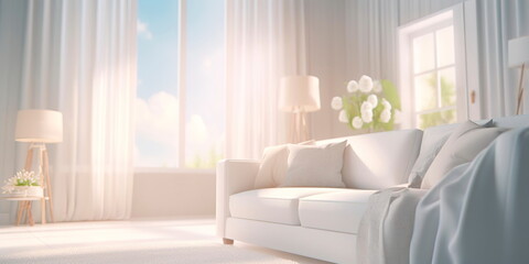 Light-filled room concept, using white and silver satin texture for an uplifting atmosphere.