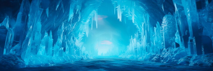 ice caverns adorned with intricate patterns, lit by the soft glow of bioluminescent ice crystals.