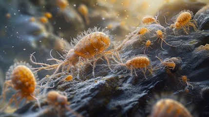 Foto op Plexiglas Soil-dwelling mites and microarthropods, dust pincers under microscopic close up view. © okfoto