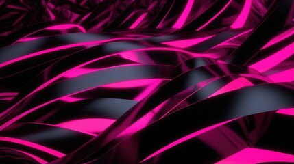 Abstract Pink wave lines on black background. Pink flow wave design element on dark background. Science technology design..